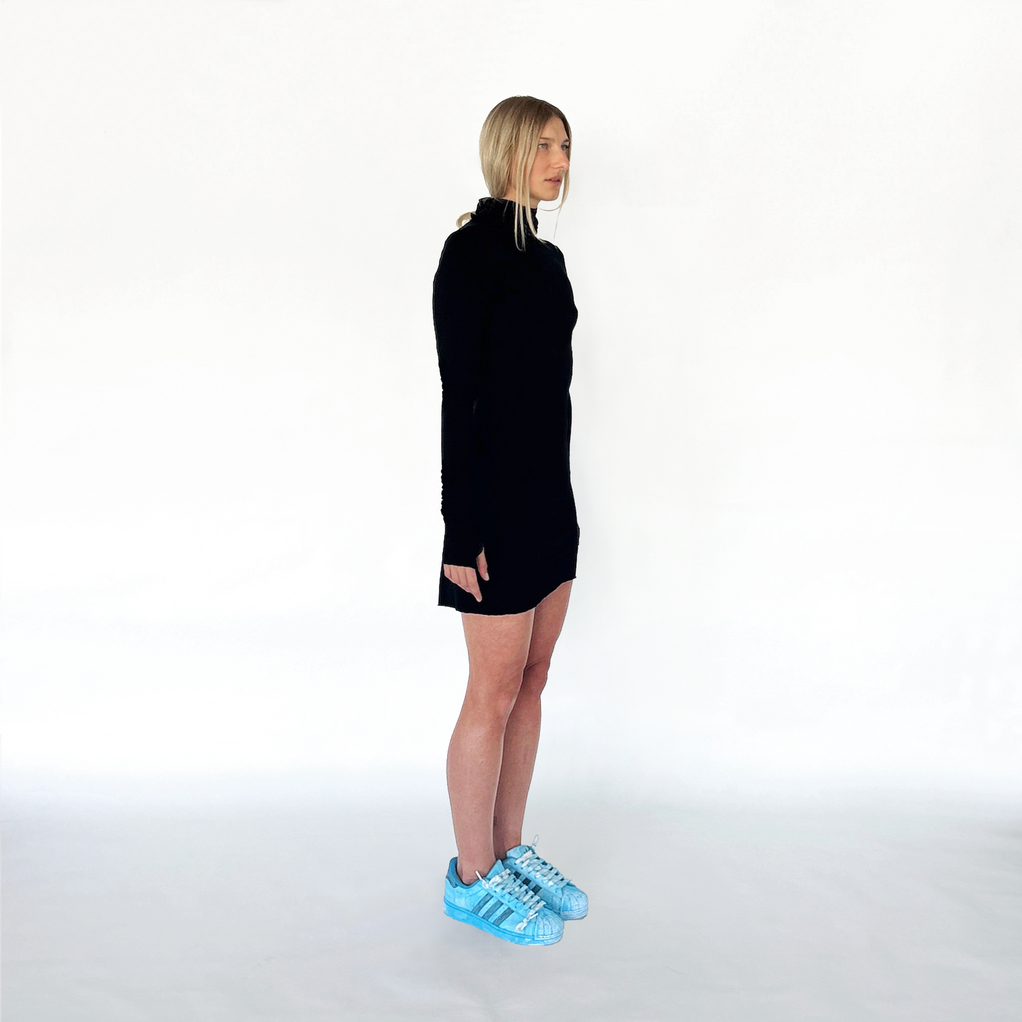 LONG SLEEVE ADJ. COLLAR MINI DRESS