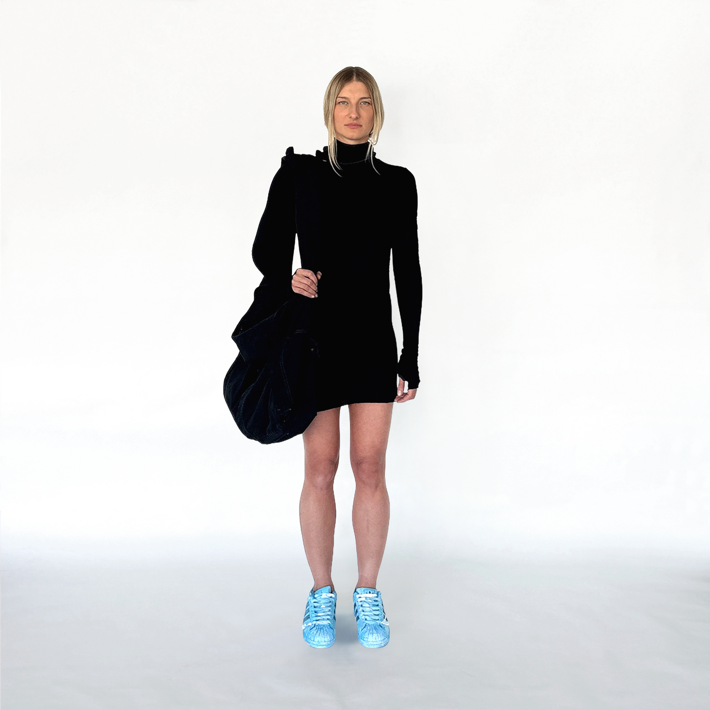 LONG SLEEVE ADJ. COLLAR MINI DRESS