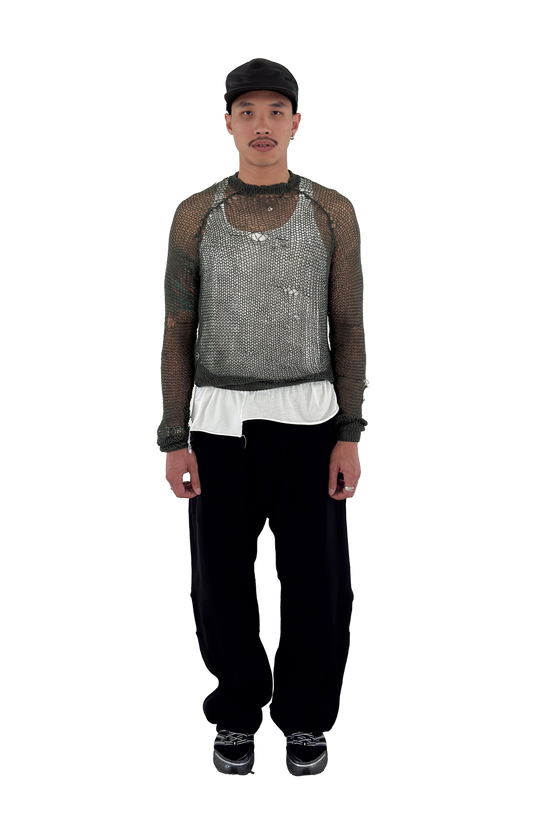 FISHNET HOLE CRAFTED MERINO KNIT LONG SLEEVE